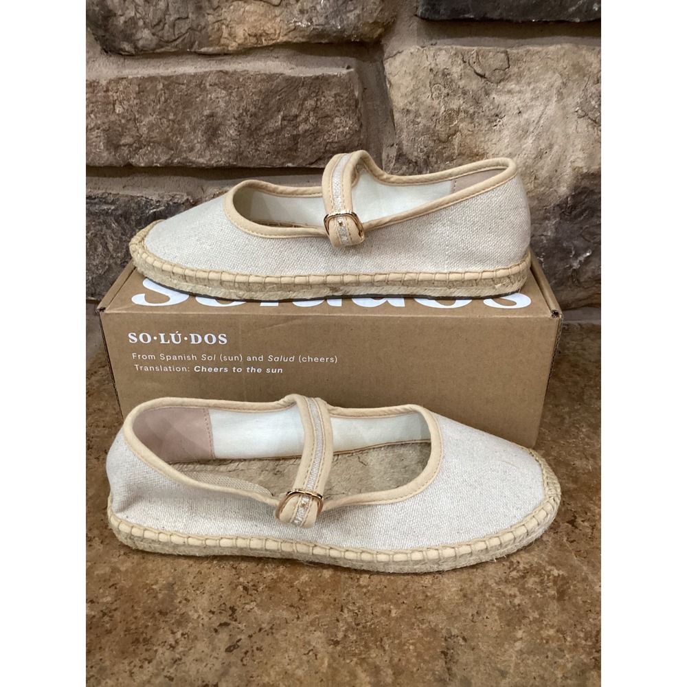 Soludos Mary Jane Espadrilles Natural Undyed Canvas Flats Size US 7-7.5 New